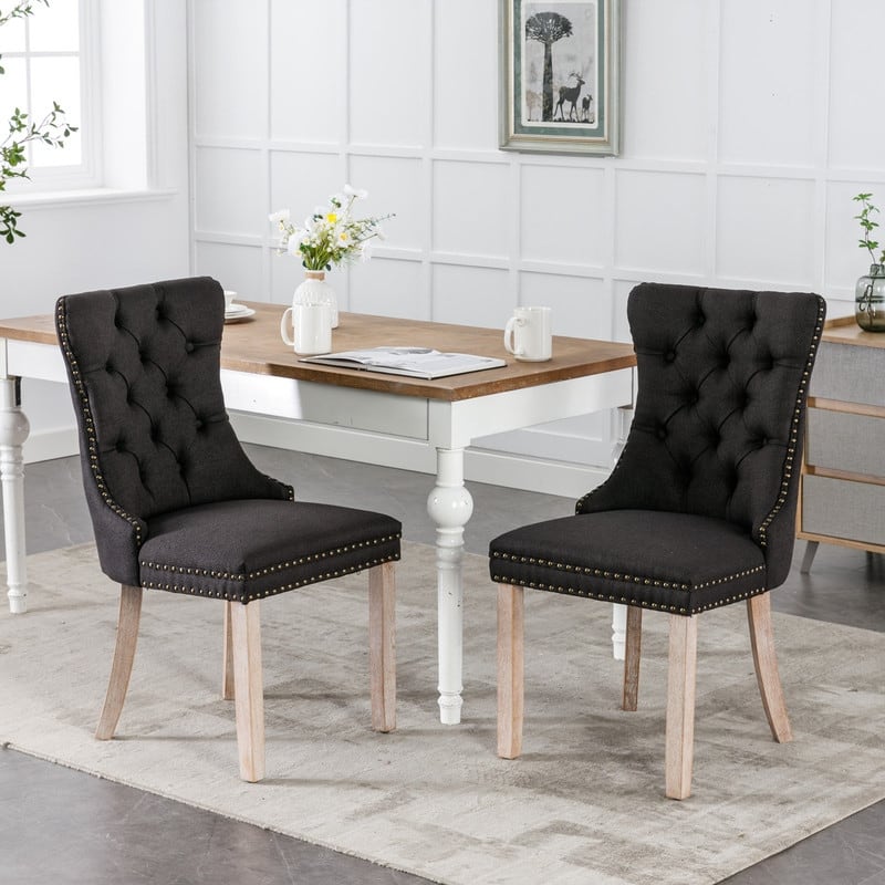 Modern/Contemporary Linen Dining Chair with Solid Wood Legs（Set of 2）