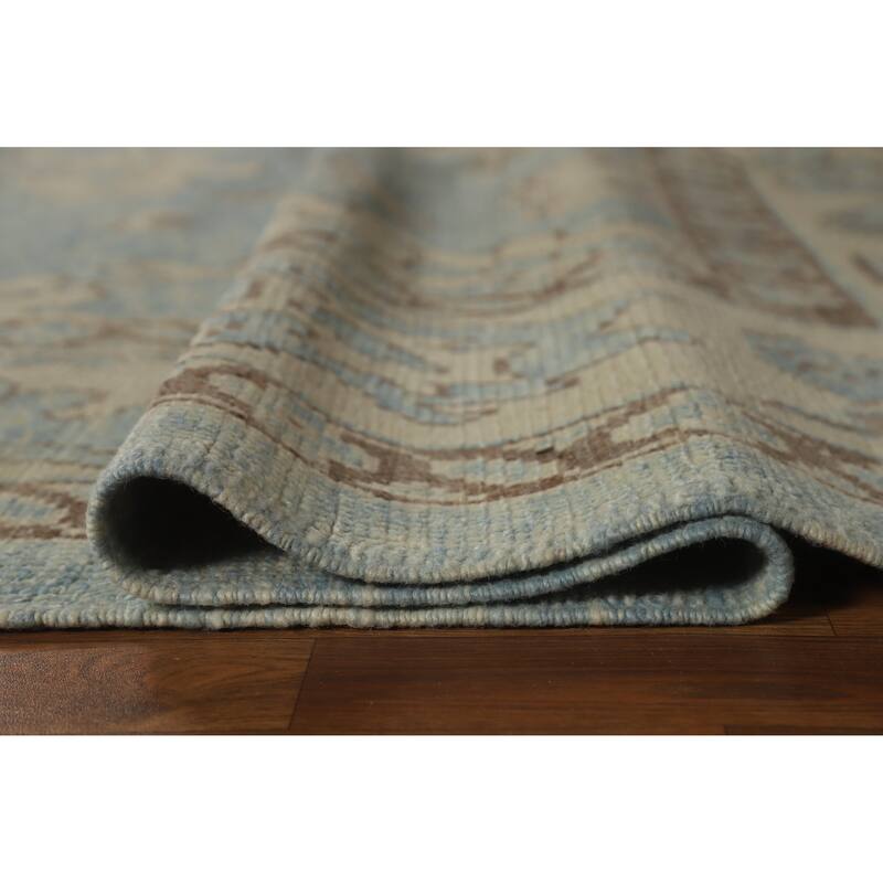 Hand Knotted Oriental 100% Wool Carpet Transitional All-Over Navy Blue & Blues Oushak Area Rug - 11' 2'' X 8' 2''