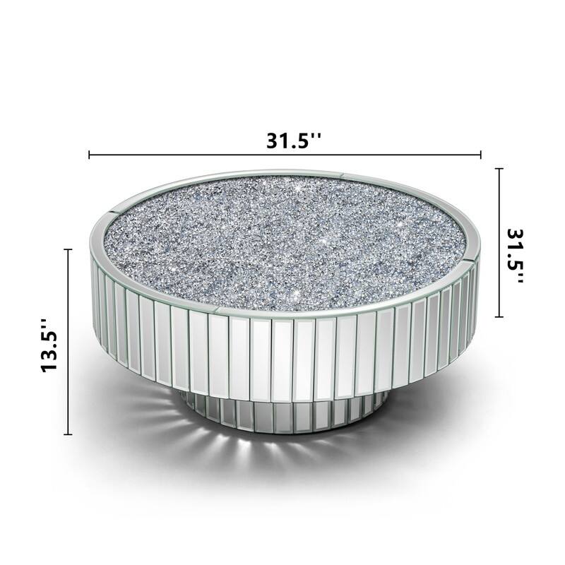 Round Mirrored Coffee Table Accent Table with Crushed Diamond