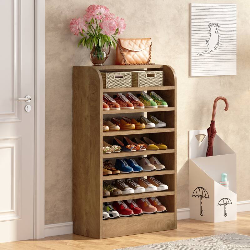 8-Tier Shoe Cabinet for Entryway, Modern White Shoe Shelf Shoes Rack Organizer, Wooden Shoe Storage Cabinet for Hallway Closet - Brown