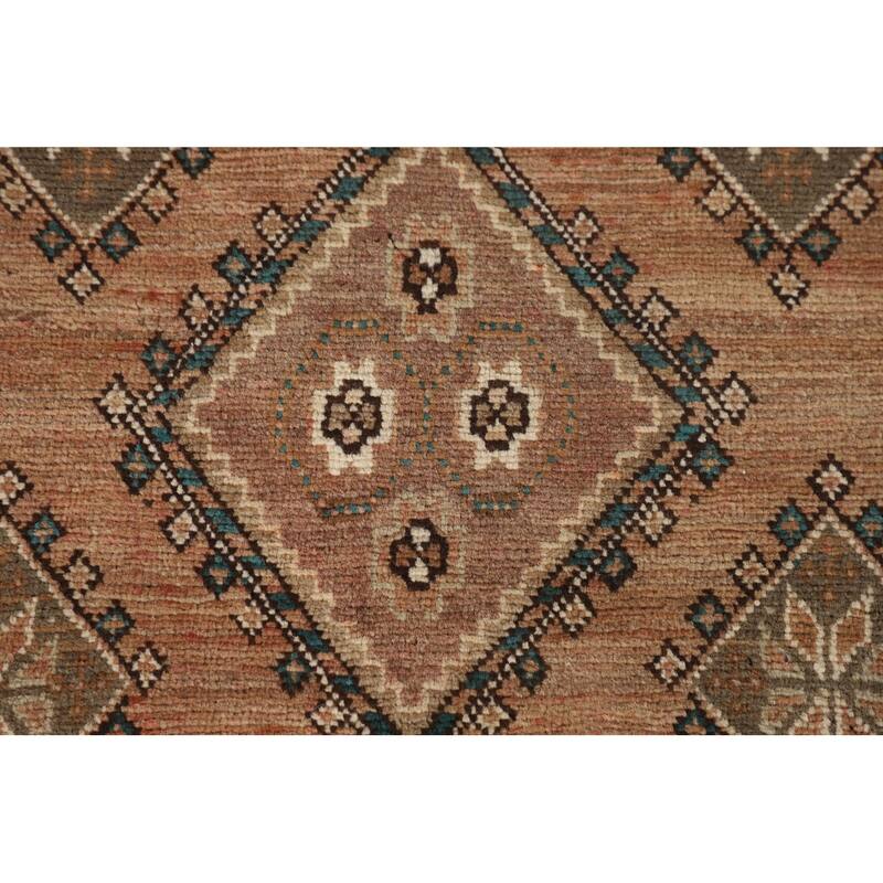 Geometric Heriz Persian Vintage Runner Rug Handmade Wool Carpet - 3'9"x 13'1"