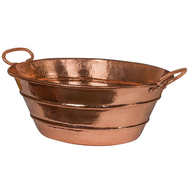 16-in Oval Bucket Vessel Hammered Copper Sink with Handles in Polished Copper (VOB16PC)