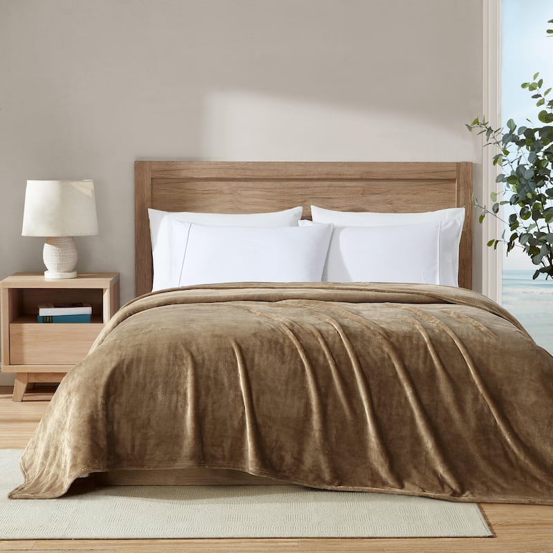 Nautica Solid Ultra Soft Plush Fleece Bed Blanket - King - Brown