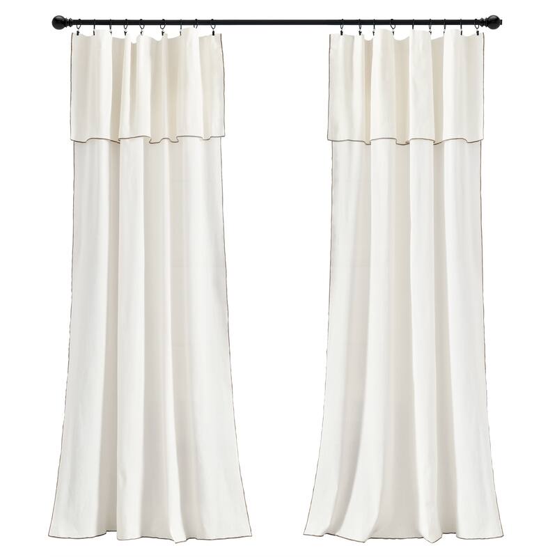 Lush Decor Modern Faux Linen Embroidered Edge With Attached Valance Window Curtain Panels Set