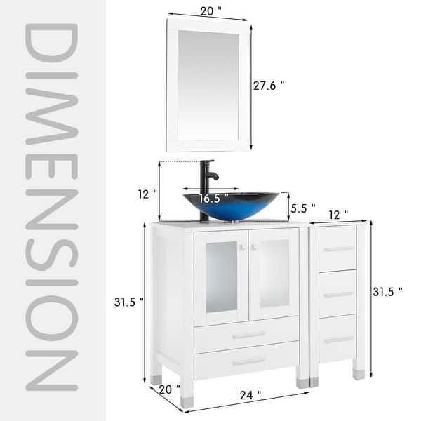 dimension image slide 7 of 18, 36" Bathroom Vanity with Sink Set Side Cabinet