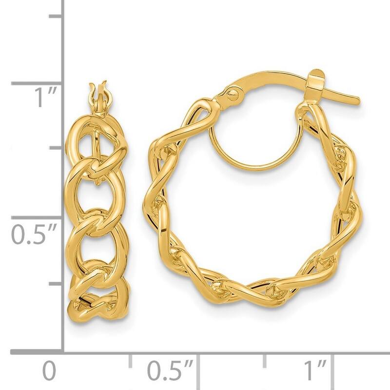 Curata 14k Polished Cable Link Circle 5x20mm Hoop Earrings
