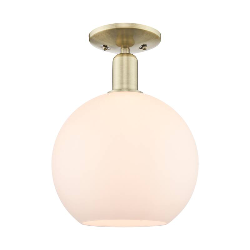 Innovations Lighting 716-1C-14-10 Athens Semi-Flush Athens 10" Wide - Antique Brass / Matte White