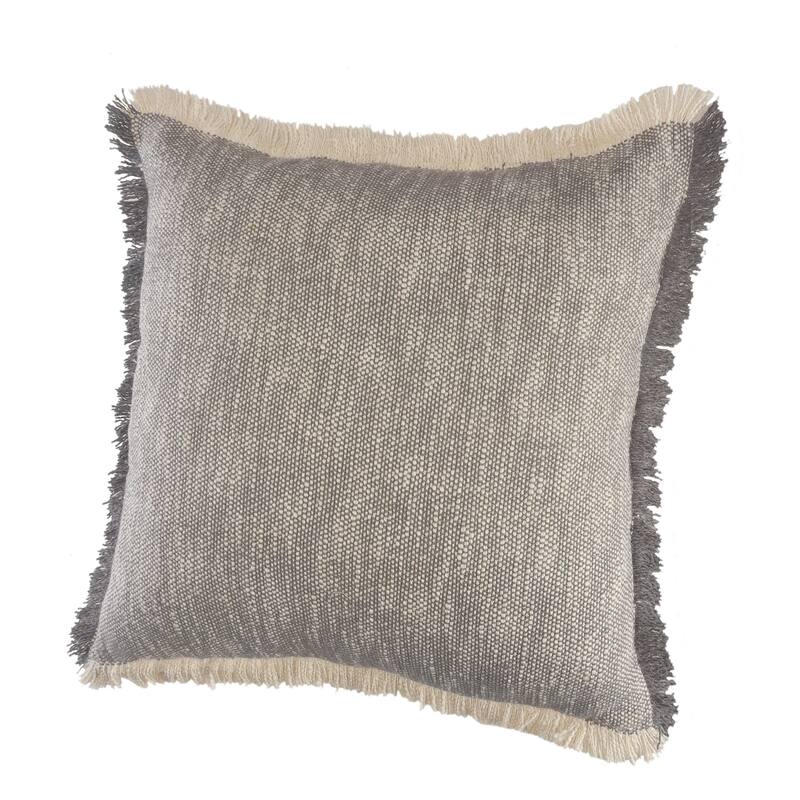 Sevita Two-Tone Cotton Fringe Throw Pillow - 20" x 20" - Polyester - Gray/White
