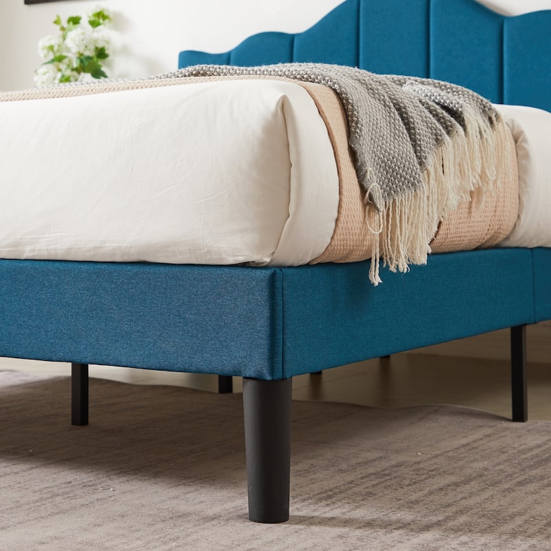 VECELO Modern Upholstered Platform Bed with Adjustable Headboard, Dark Blue/ White/ Grey/ Beige Bed Frames