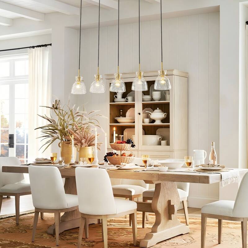 1/3/5-Light Modern Black & Gold Textured Glass Pendant Light - Adjustable Hanging Ceiling Fixture for Dining Room