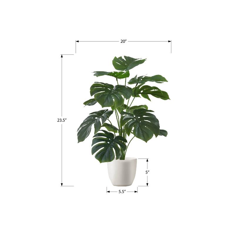 Artificial Plant, 24" Tall, Monstera, Indoor, Faux, Fake, Table, Greenery, Potted, Real Touch, Decorative, Green Leaves