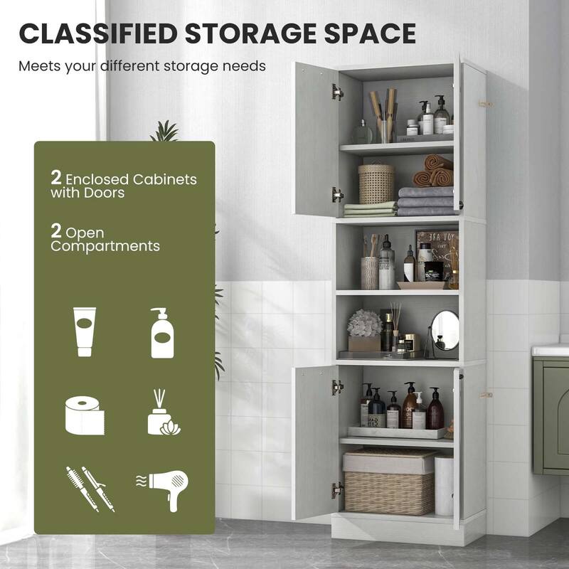 Costway 75" Tall Bathroom Storage Cabinet with 4 Doors & 2 Open - See Details