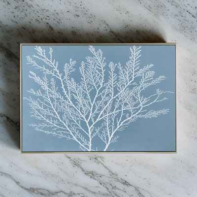 28 x 39 Hanging Wall Art Decor, Rectangular White Tree Design, Blue Canvas