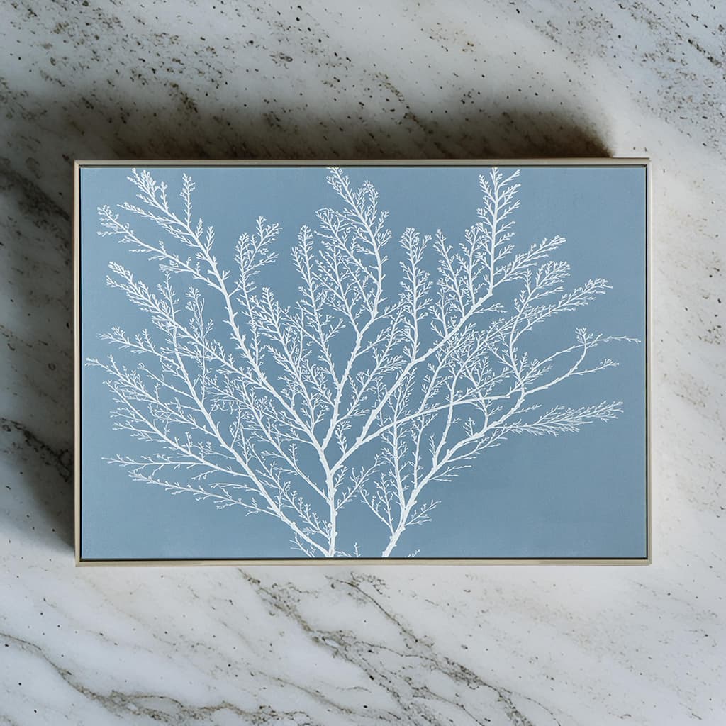 28 x 39 Hanging Wall Art Decor, Rectangular White Tree Design, Blue Canvas