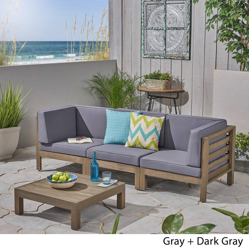 Oana Outdoor 3-Seater Acacia Wood Sectional Sofa Set with Coffee Table by Christopher Knight Home