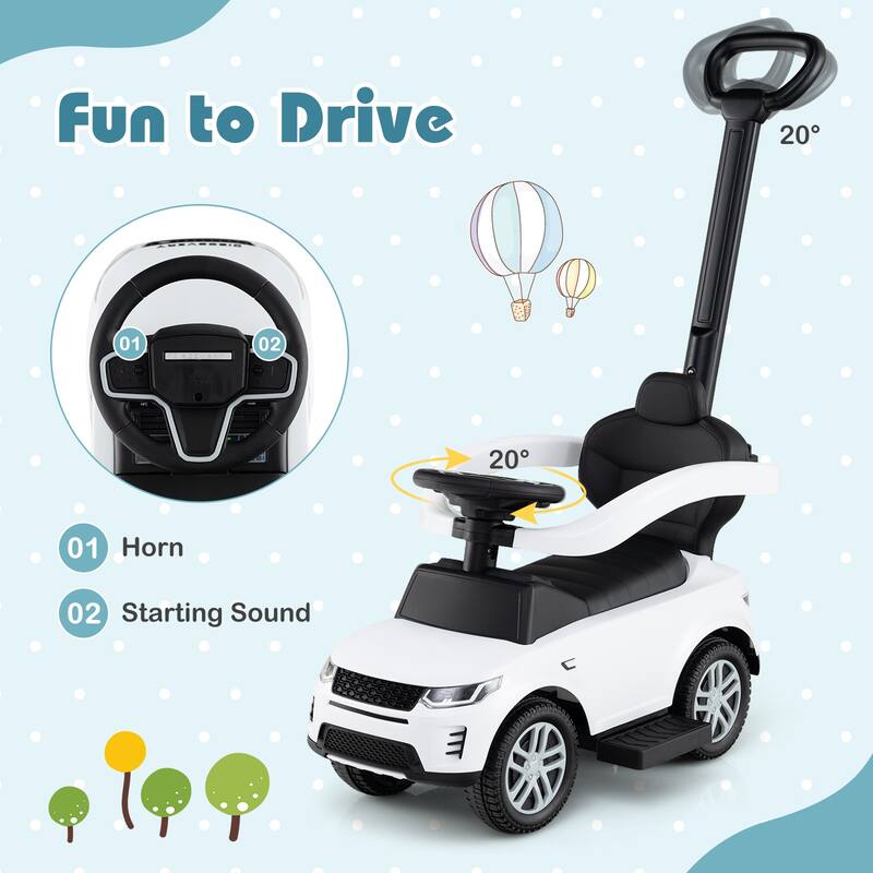 3-in-1 Ride-On Toddler Car with Detachable Guardrail, Retractable Footrest and Safe Design - 33.5" × 16" × 37.5"