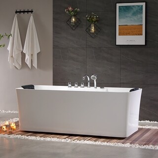 67" x 32" Freestanding Whirlpool Acrylic Bathtub with Faucet
