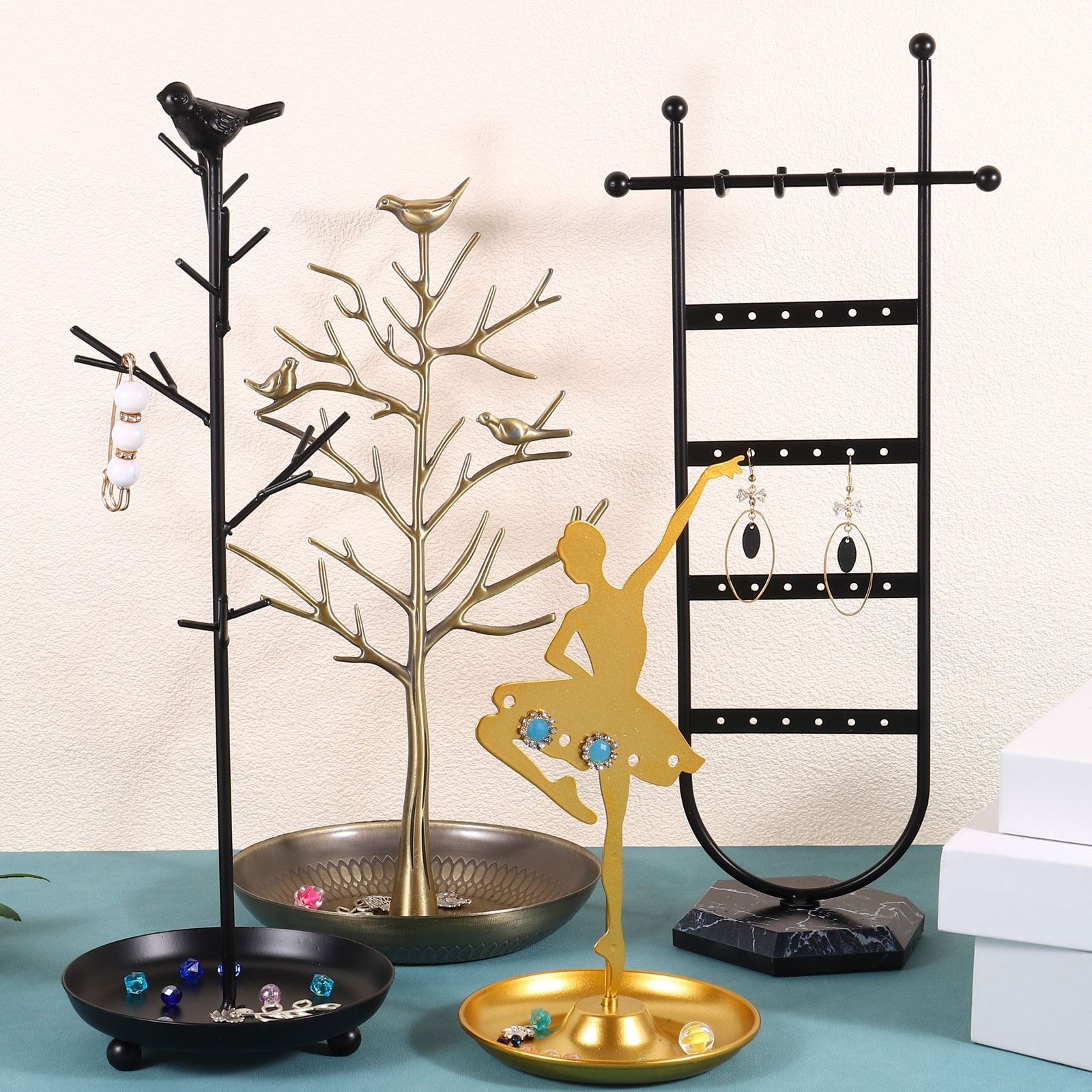 Lists Jewelry Holder Organizer, Necklace Holder Jewelry Tree Stand Bird - Bronze, image size:1600x1600