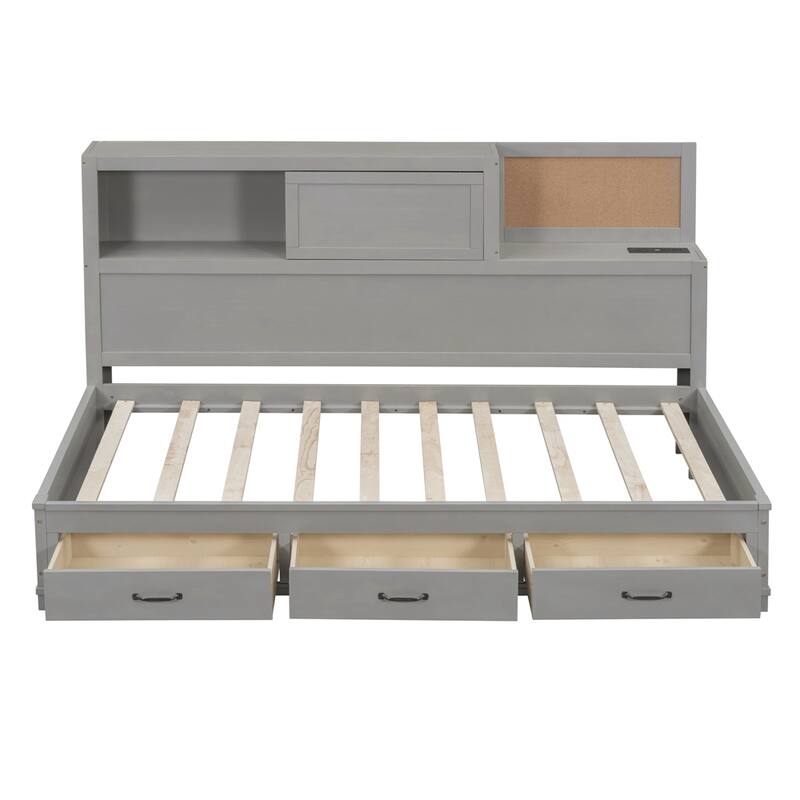 Modern Wooden Daybed with 3 Storage Drawers and USB Ports