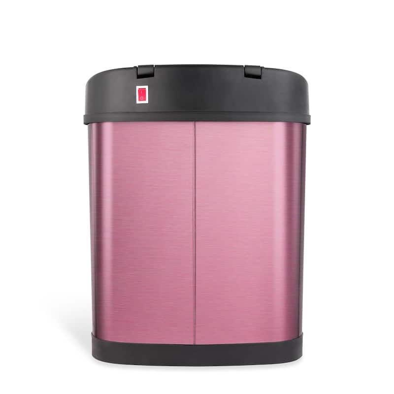 NINESTARS 3.2 Gallon Oval Stainless Steel Motion Sensor Trash Can, Burgundy