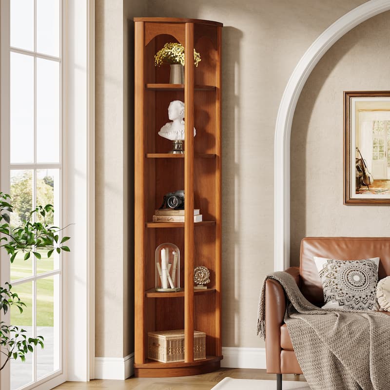 5-Tier Corner Shelf Tall Bookshelf Bookcase - 14.96"D x 14.96"W x 66.93"H