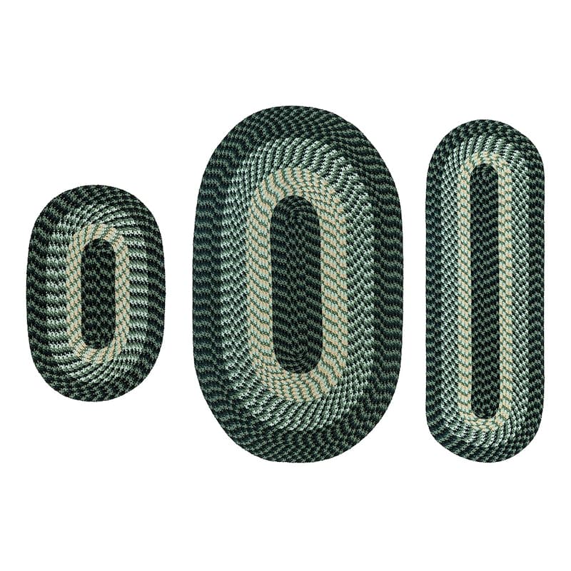 Better Trends Alpine Braid 100% Polypropylene Stain-resistant & Double-Sided Reversible Durable Indoor Area Utility Rug - 3 Piece Set - Hunter Stripe