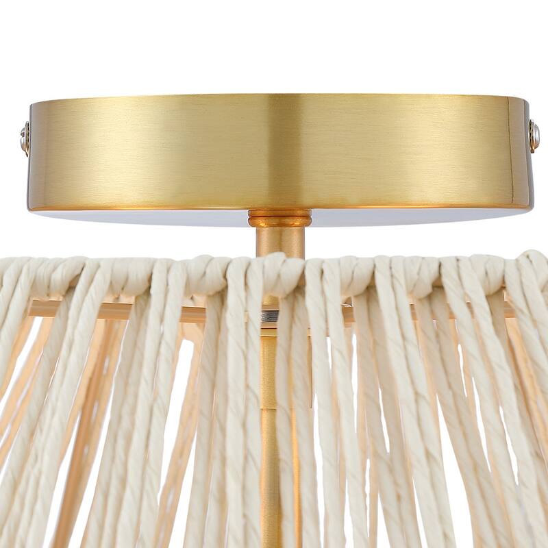 2-Light Bohemian Woven Rope Semi-Flush Mount Ceiling Light - D16"x H8.7" - Brass/Beige - 16 in. W
