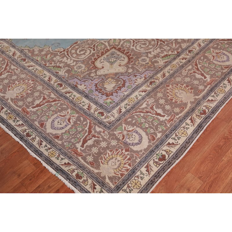 Blue Tabriz Persian Vintage Area Rug Handmade Wool Carpet - 9'6" x 12'8"