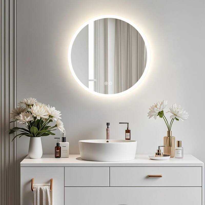 Round LED Lighted Anti-Fog Wall Bathroom Vanity Mirror