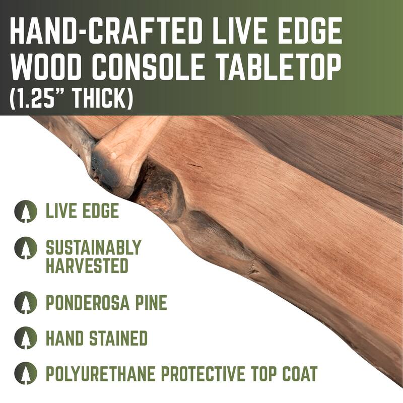 PIPE DECOR Solid Live Edge Wood Console Table with Industrial Pipe Legs