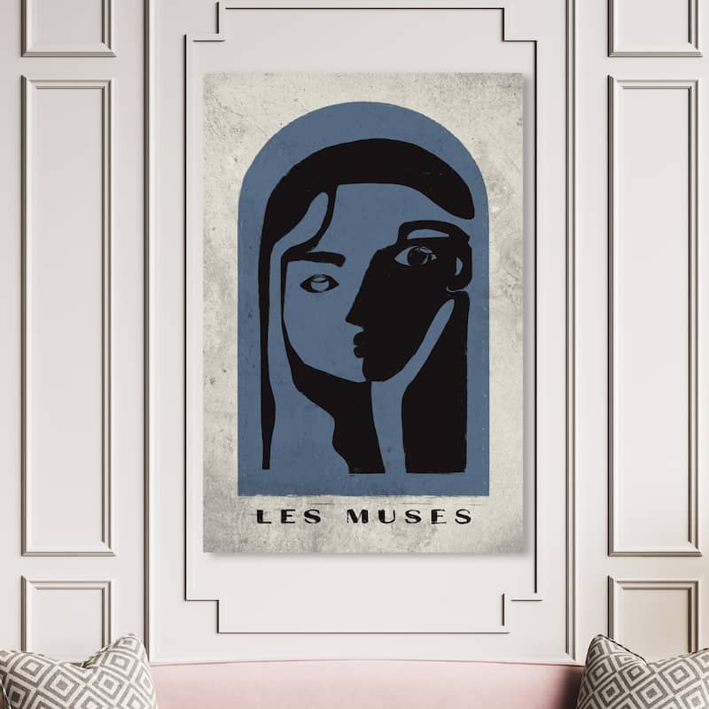 Wynwood Studio Fashion and Glam Les Muses Poster Blue and Modern & Contemporary Wall Art Canvas Print - 54 x 36