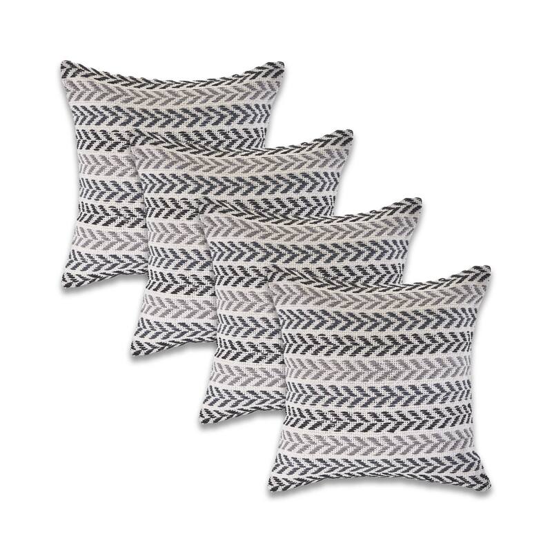 Aquila Set of 4 Coastal Chevron Cotton Throw Pillow Covers, 18" x 18", 4 PCS (Covers Only) by Sevita - Gray/Black