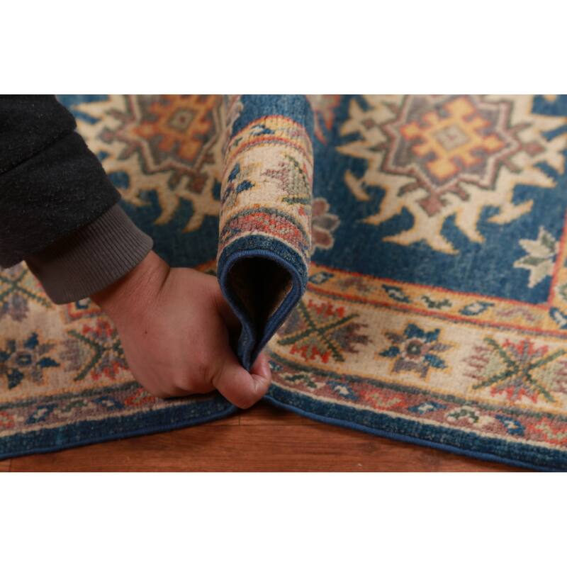 Blue Geometric Kazak Oriental Accent Foyer Rug Handmade Wool Carpet - 2'0"x 3'0"