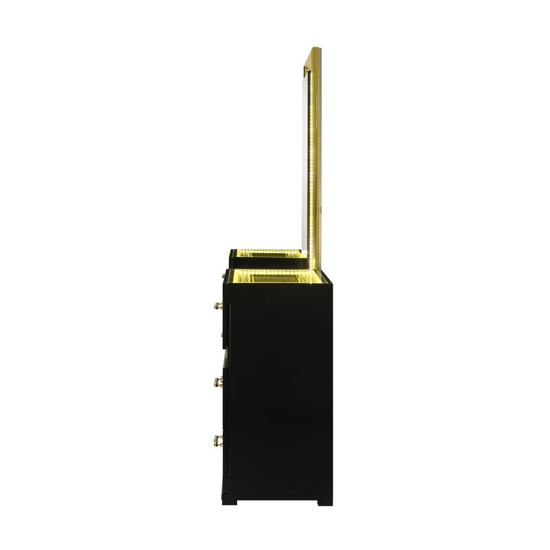 Furniture of America Saven Modern 2-Piece 6-Drawer Vanity Set with LED Light and Full-Length Mirror