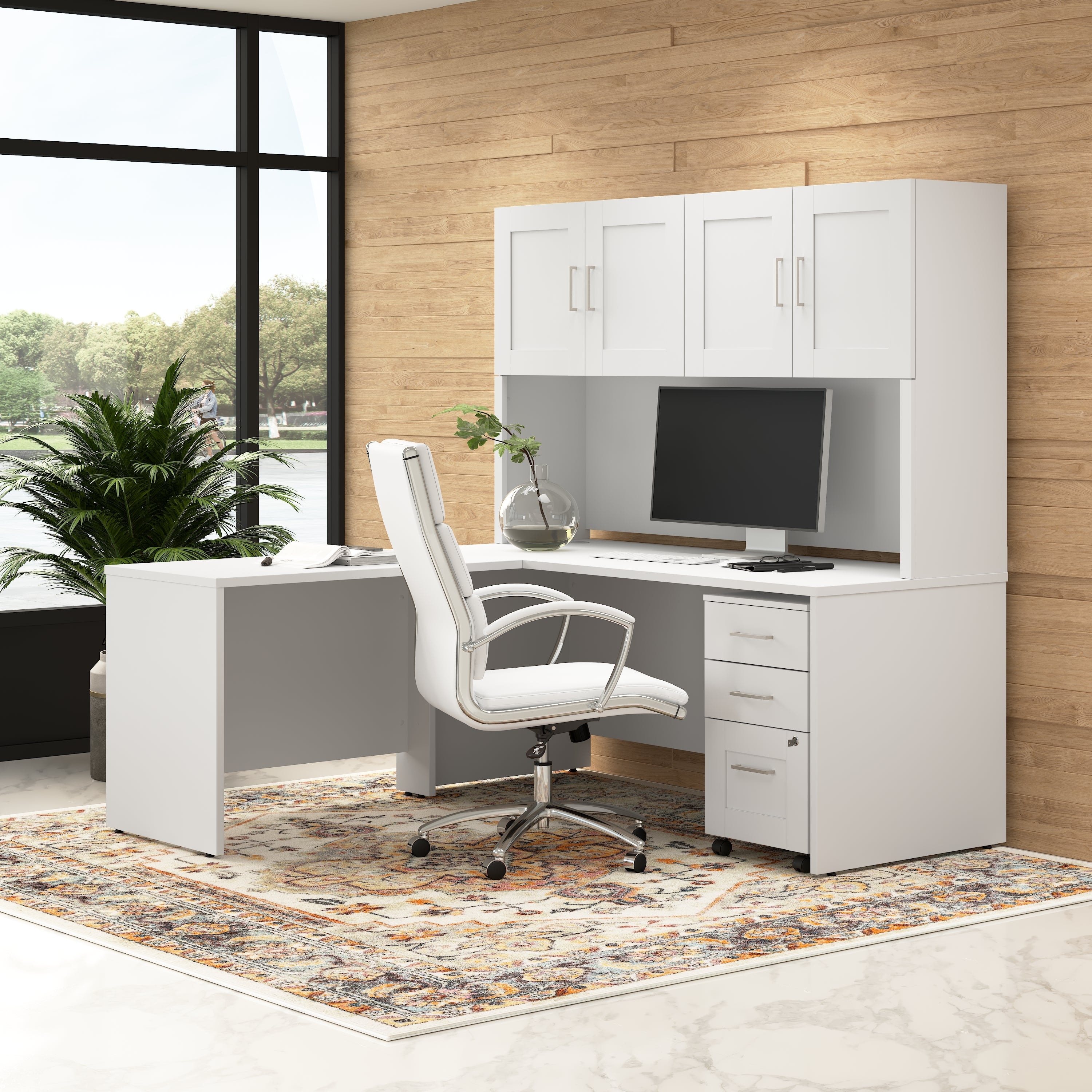 Hampton Heights L Desk with Hutch & Drawers by Bush Business