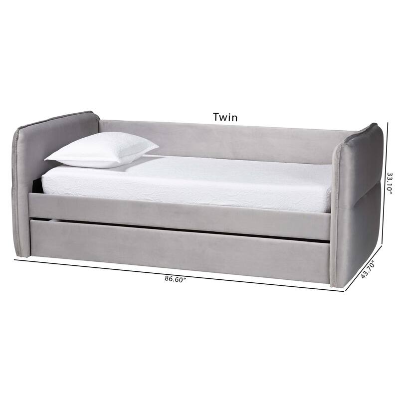 Finch Modern Light Grey Velvet Fabric Daybed with Trundle