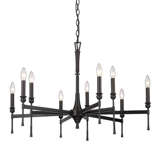 slide 2 of 4, Golden Lighting 3509-9 Landon 9 Light 34" Wide Taper Candle Style Matte Black