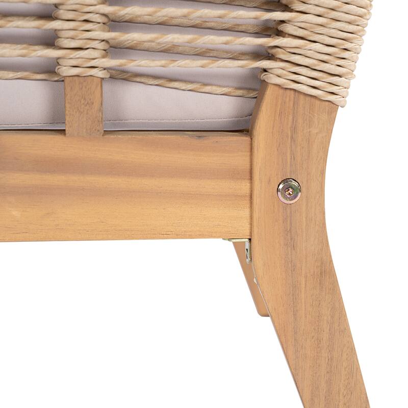 Roomfitters Set of 2 Patio Club Chairs, Outdoor Wood Lounge Chair with Upholstered Cushions, Rope Weave, Teak+ Beige