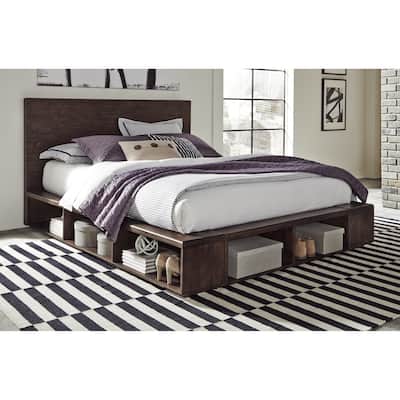 McKinney Solid Wood Low Platform Storage Bed in Espresso Pine