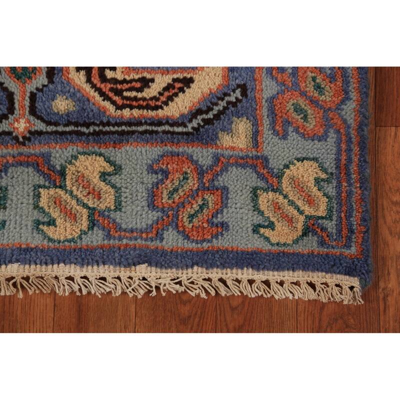 Geometric Kazak Indian Runner Rug Handmade Blue Wool Carpet - 2'6"x 9'10"