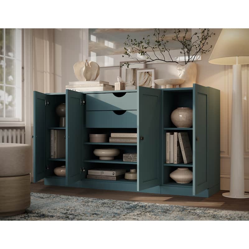 Palace Imports 100% Solid Wood 65" Sideboard with Shaker Doors, 2-Drawers & Adjustable Shelves - Aqua Blue