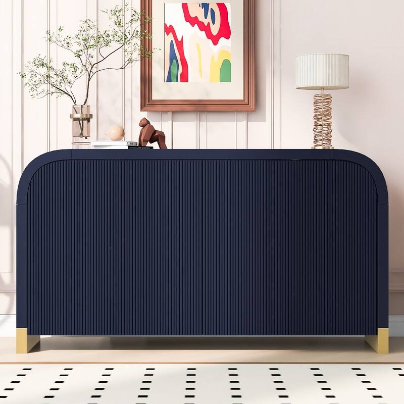 59.8''W 4-door Cabinet with Adjustable Shelves - N/A -  Navy Blue