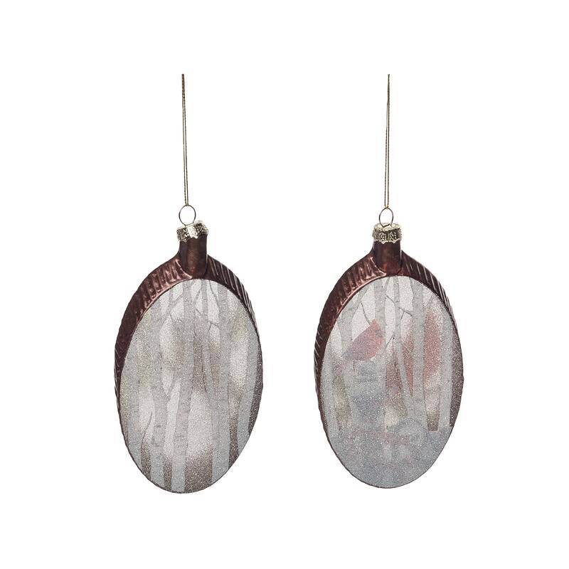 Transpac Glass 6 in. Multicolored Christmas Woodcut Painted Winter Bird Ornament Set of 2