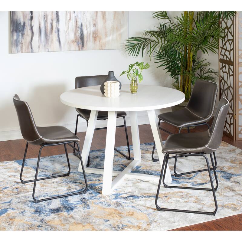 Modern Style Dining Set with Round Table and Faux Leather Upholstered Chairs