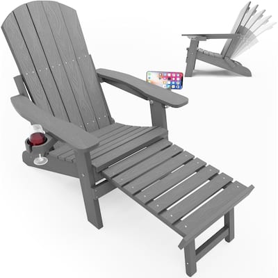 WINSOON All Weather HIPS Folding Adirondack Chair with Adjustable Backrest and Retractable Ottoman