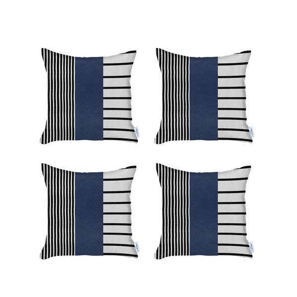Set of 4 Blue and White Stripes with Faux Leather Pillow Covers Set of 4 Blue and White Stripes with Faux Leather Pillow Covers
