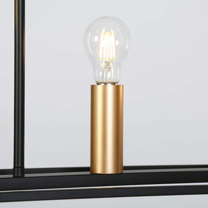 Oversized Modern Farmhouse 6-Light Big Lantern Linear Black Chandelier - 51.2"W x 8.3"D x 21.6" - 112.6"H