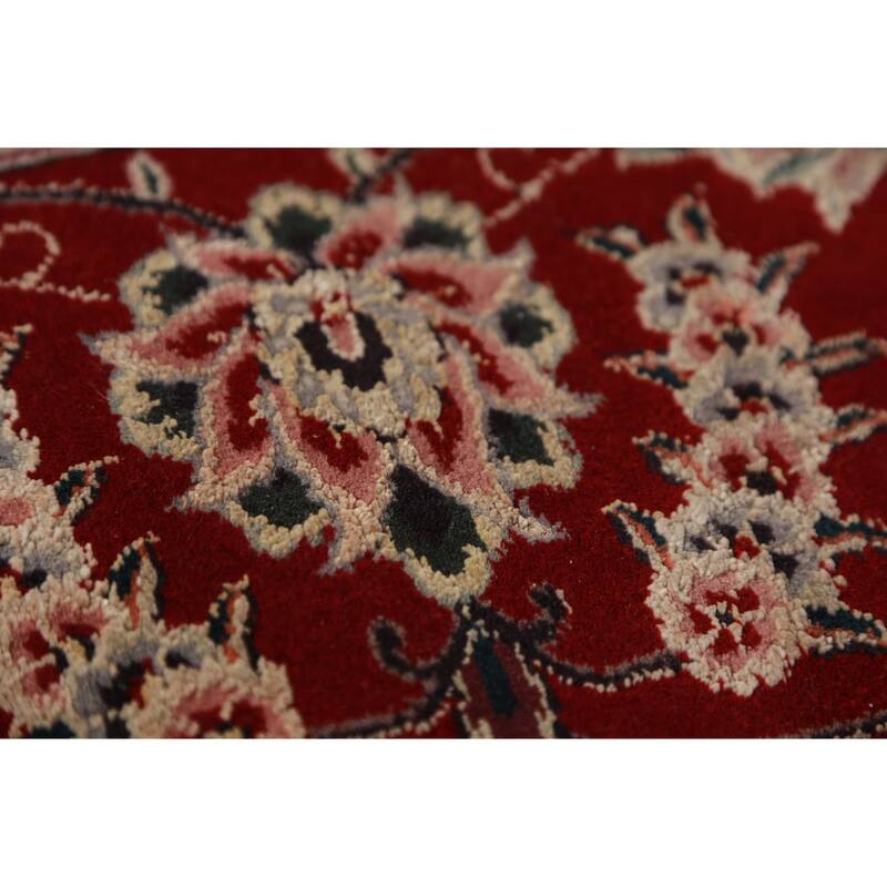 Hand Knotted Oriental Wool & Silk Carpet Traditional Floral Navy Blue & Blues Tabriz Area Rug - 9' 8'' X 7' 10''