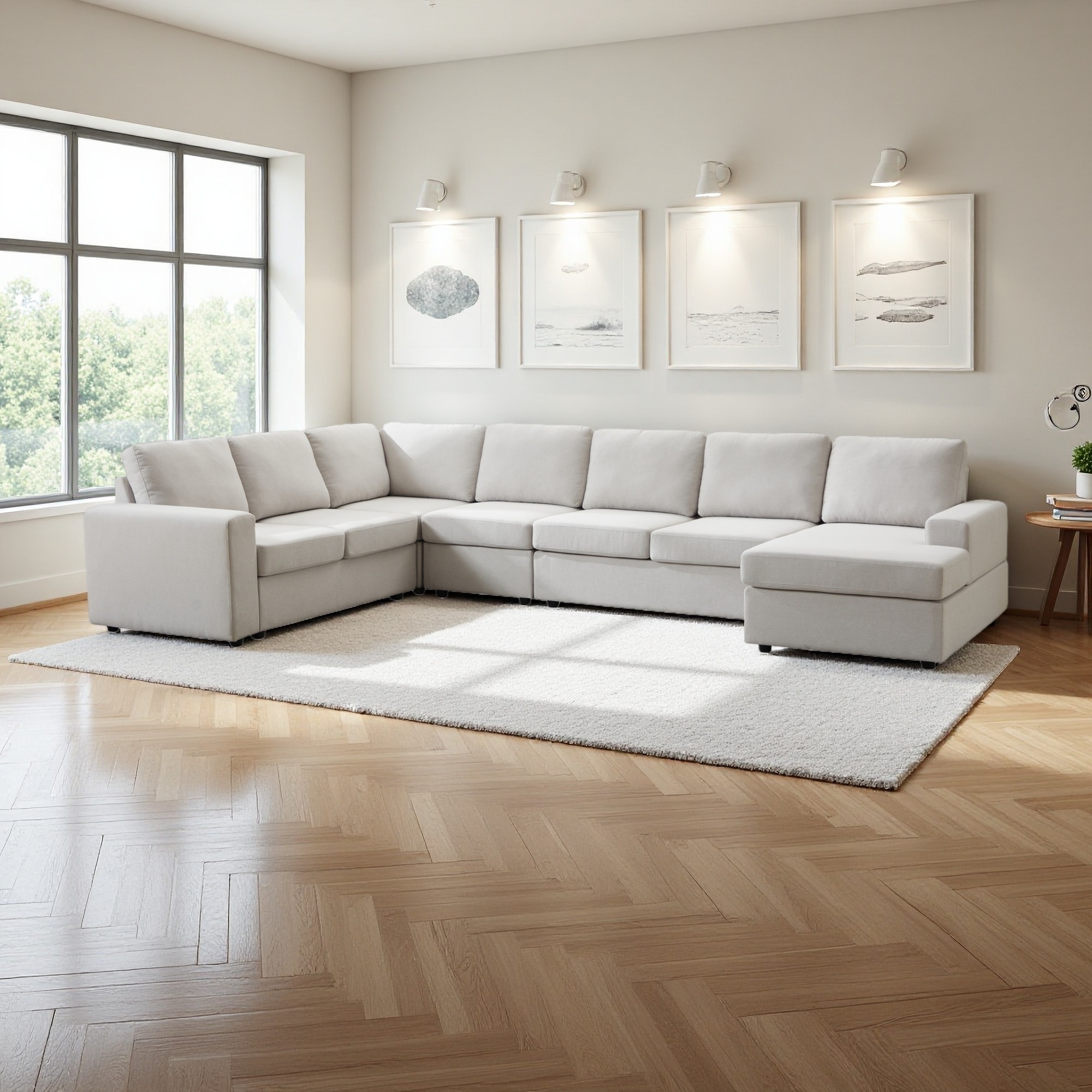 147" Linen Large-Scale L-Shaped Modular Sofa with Detachable Components and Decorative Throws (6-Seater)