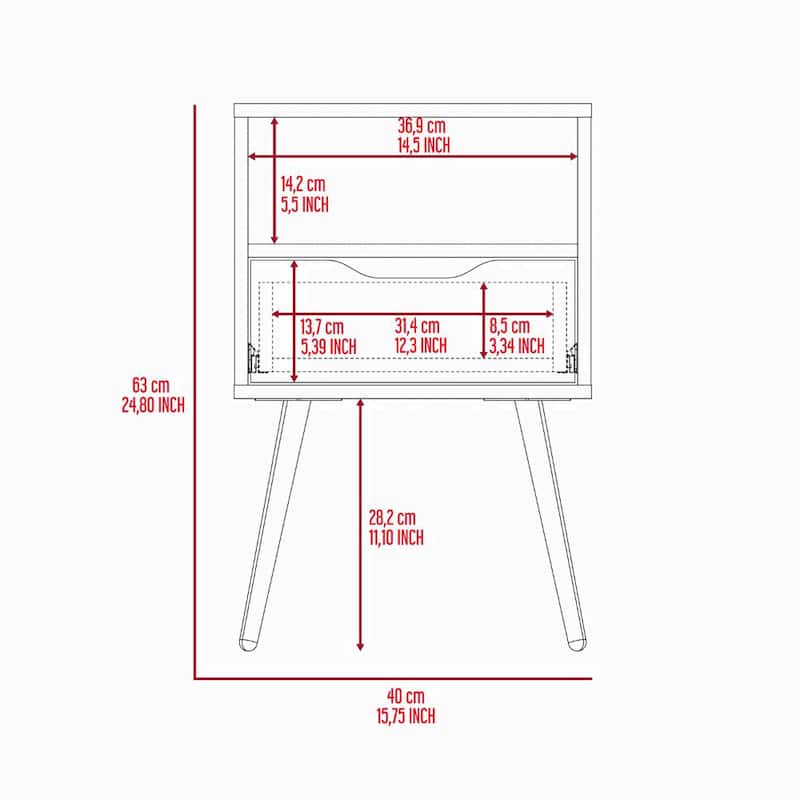 Superior Top Nightstand ,One Open Shelf, One Drawer, Four Legs